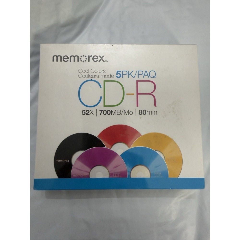 Memorex CD-R 52X 700MB 80min Recordable Blank Disc 5 Pack Cool Colors